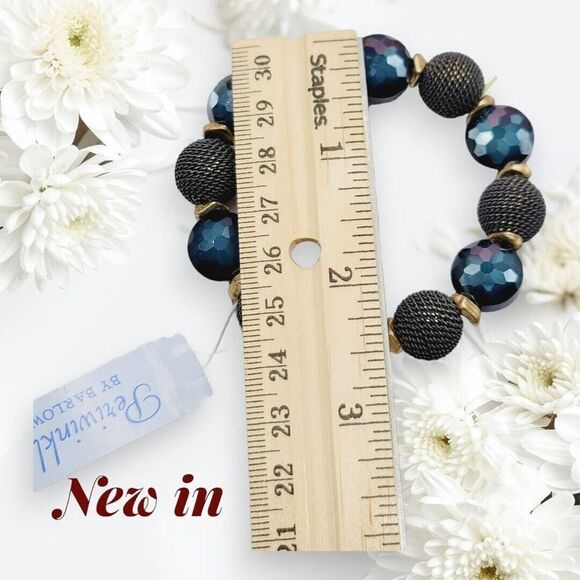 PERIWINKLE by BARLOW Blue Black Bead Stretch Gold Tone Bracelet New - Picture 7 of 7